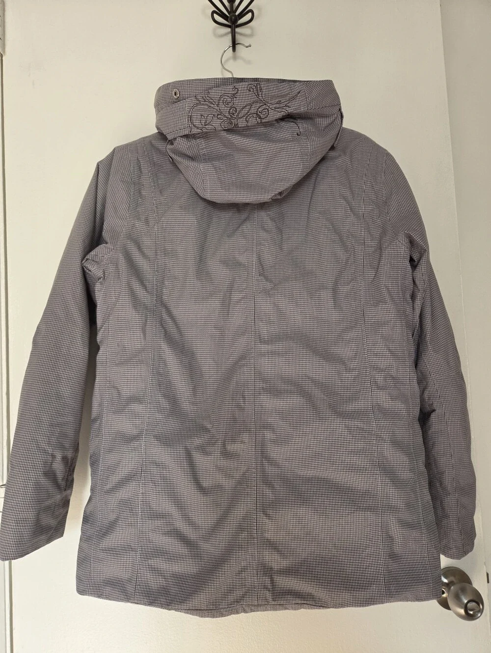 Light Grey Checkered Hooded Winter Parka